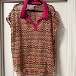Oli & Hali Pink Collar Multicolor Zigzag Blouse